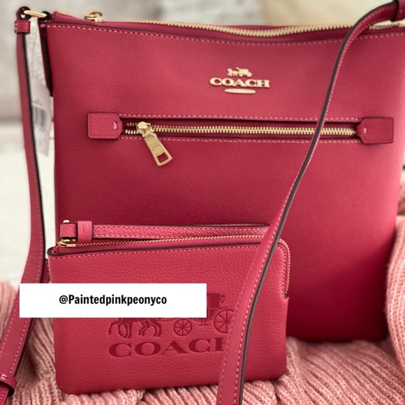 🆕 COACH | Rowan File Bag Gold/Strawberry Haze & Small Wristlet - Picture 3 of 12